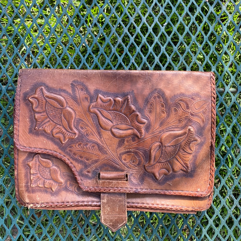 Vintage Leather Tooled Clutch.